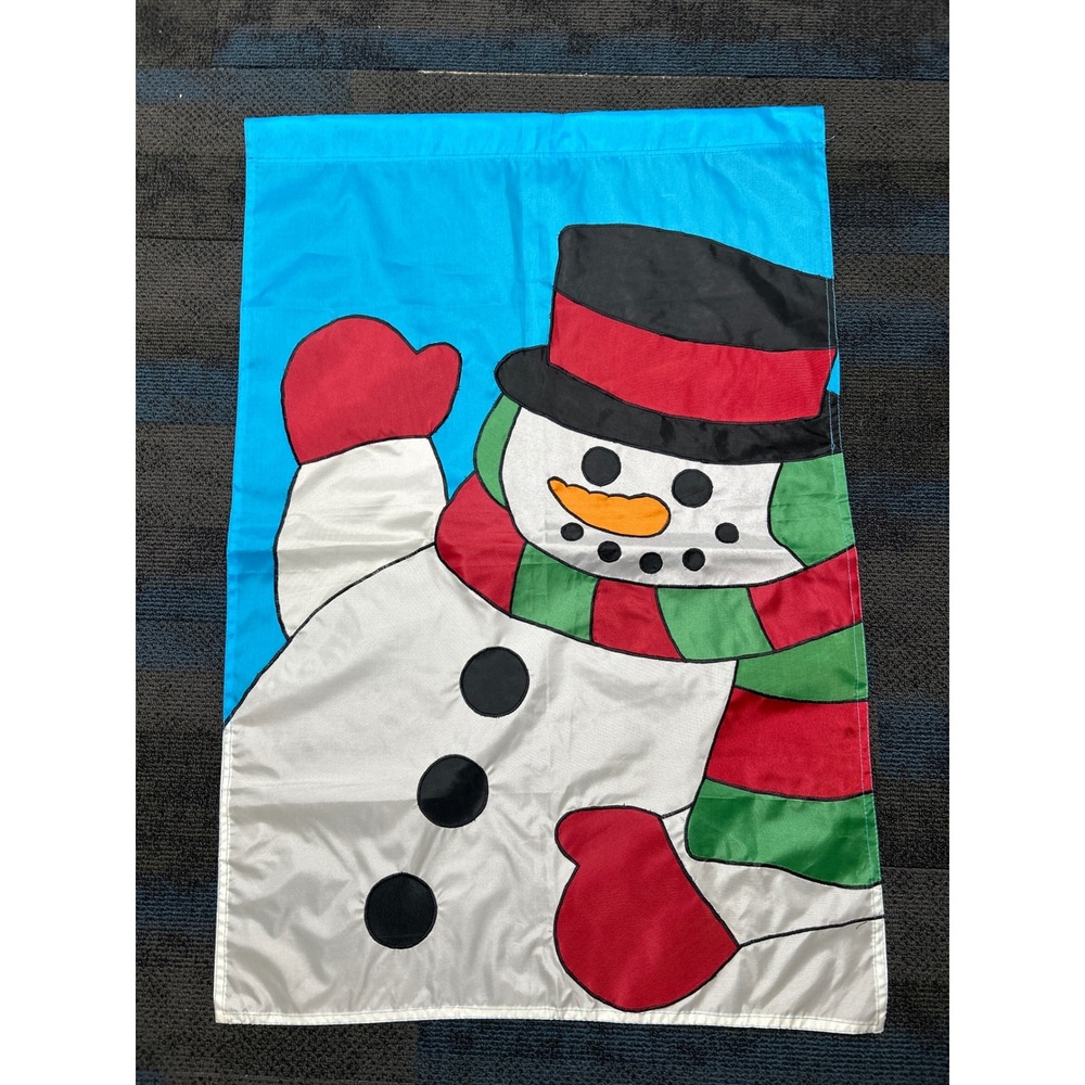 Snowman Garden Flag 90s Vintage Nylon 40x27 Holiday Winter Christmas Frosty